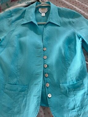 Talbots Turquoise Linen Petite Top petite 2